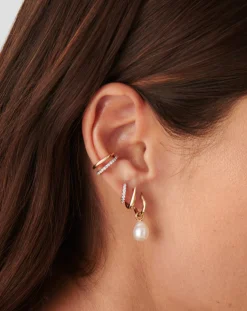 Fine Pearl Drop Mini Hoop Earrings