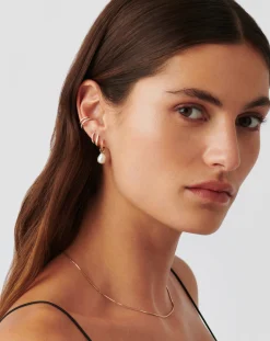 Fine Pearl Drop Mini Hoop Earrings