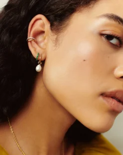 Fine Pearl Drop Mini Hoop Earrings