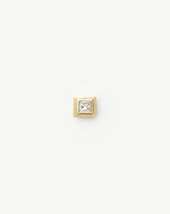 Fine Square Solitaire Flat Back Stud Earring
