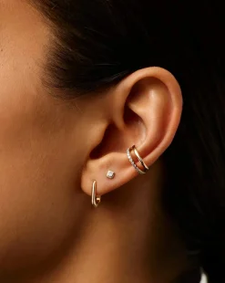 Fine Square Solitaire Flat Back Stud Earring