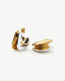 Hera Dome Double Ridge Medium Hoop Earrings