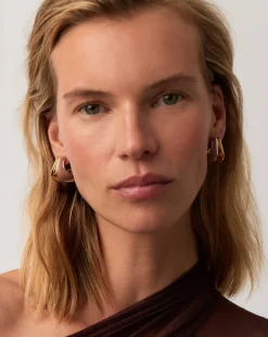 Hera Dome Double Ridge Medium Hoop Earrings