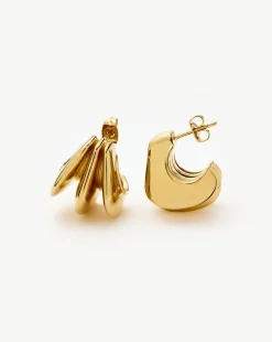 Hera Dome Triple Ridge Hoop Earrings