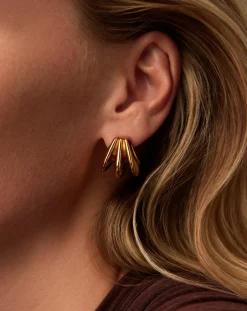 Hera Dome Triple Ridge Hoop Earrings