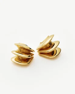 Hera Dome Triple Ridge Hoop Earrings