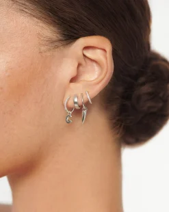 Initial Single Charm Hoop Earring  - Initial C