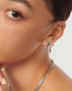 Initial Single Charm Hoop Earring  - Initial C