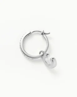 Initial Single Charm Hoop Earring  - Initial C