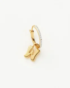 Initial Single Charm Hoop Earring - Initial W