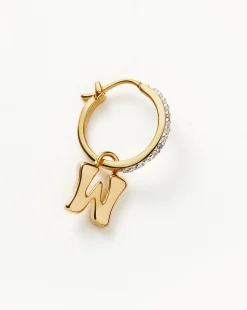 Initial Single Charm Hoop Earring - Initial W