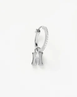 Initial Single Charm Hoop Earring  - Initial H