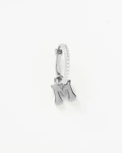 Initial Single Charm Hoop Earring  - Initial M
