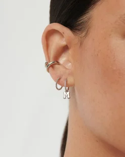 Initial Single Charm Hoop Earring  - Initial M