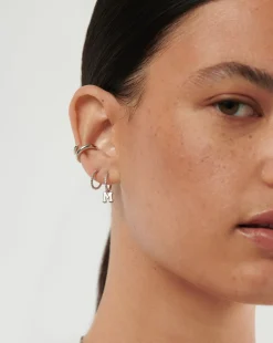 Initial Single Charm Hoop Earring  - Initial M