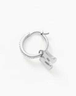Initial Single Charm Hoop Earring  - Initial M