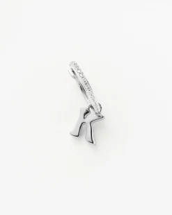 Initial Single Charm Hoop Earring  - Initial K