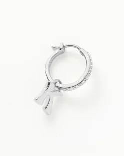 Initial Single Charm Hoop Earring  - Initial K