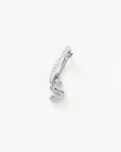 Initial Single Charm Hoop Earring  - Initial S