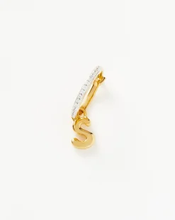 Initial Single Charm Hoop Earring - Initial S