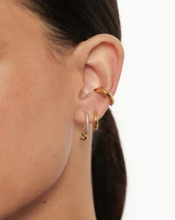 Initial Single Charm Hoop Earring - Initial S