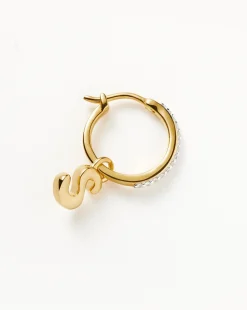 Initial Single Charm Hoop Earring - Initial S