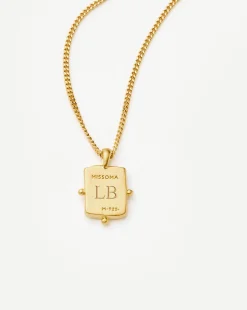 Lucy Williams Engravable Beaded Square Coin Pendant Necklace