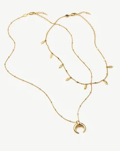 Lucy Williams Horn Necklace & Leaf Charm Choker Set