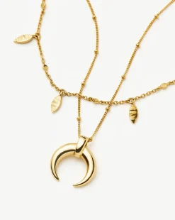 Lucy Williams Horn Necklace & Leaf Charm Choker Set