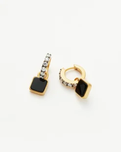 Lucy Williams Square Black Onyx Charm Hoop Earrings