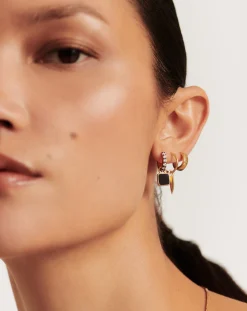 Lucy Williams Square Black Onyx Charm Hoop Earrings