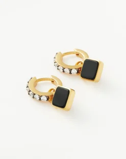 Lucy Williams Square Black Onyx Charm Hoop Earrings