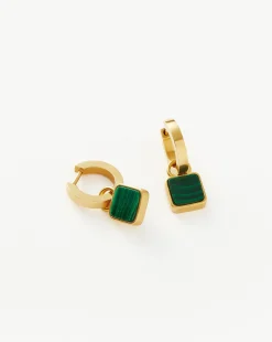Lucy Williams Square Malachite Charm Hoop Earrings