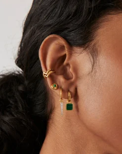 Lucy Williams Square Malachite Charm Hoop Earrings