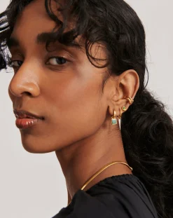 Lucy Williams Square Malachite Charm Hoop Earrings