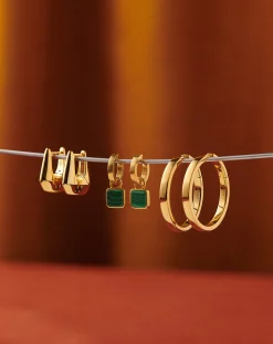 Lucy Williams Square Malachite Charm Hoop Earrings
