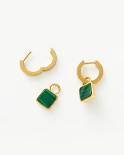 Lucy Williams Square Malachite Charm Hoop Earrings