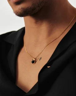 Mens Lucy Williams Square Black Onyx Pendant Necklace
