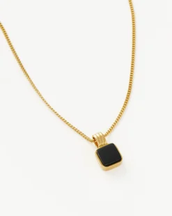 Mens Lucy Williams Square Black Onyx Pendant Necklace