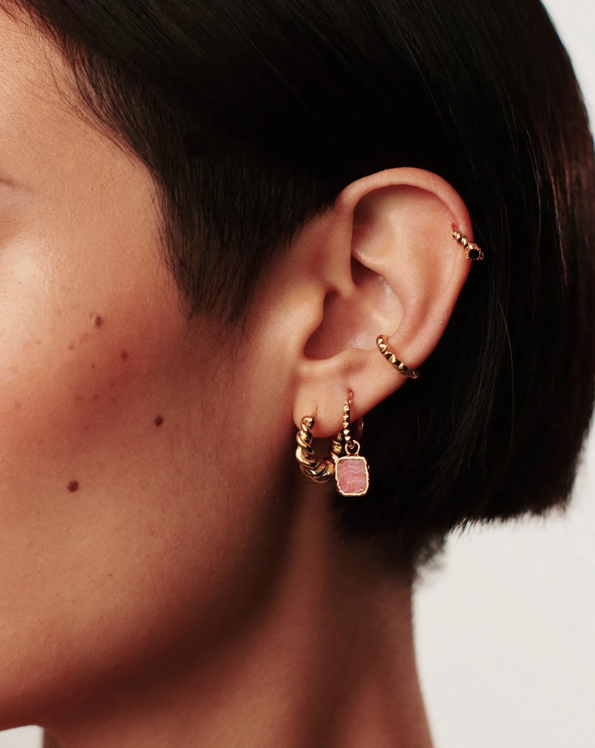Mini Pyramid Charm Hoop Earrings