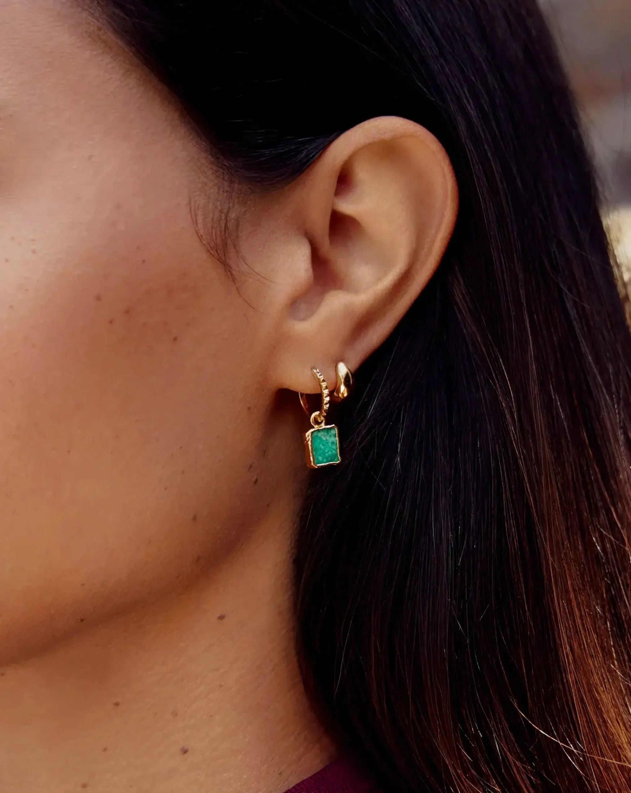 Mini Pyramid Charm Hoop Earrings