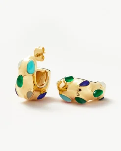 Molten Gemstone Chubby Small Hoop Earrings