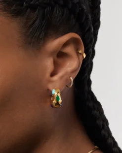 Molten Gemstone Chubby Small Hoop Earrings