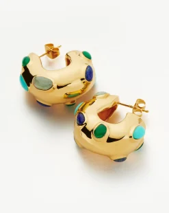 Molten Gemstone Chubby Small Hoop Earrings