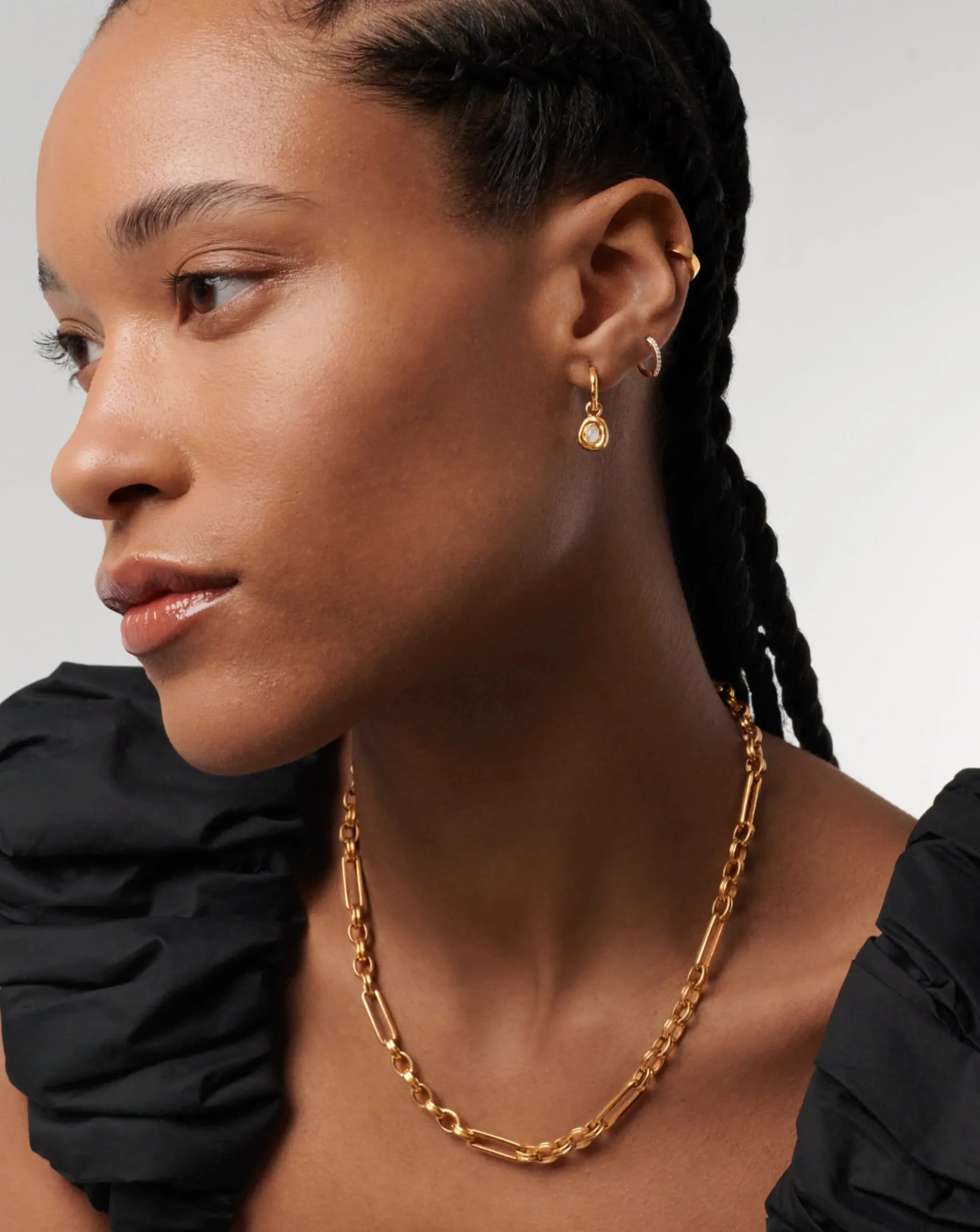 Molten Gemstone Doughnut Charm Mini Hoop Earrings