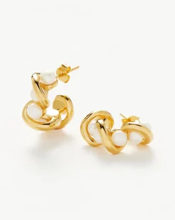 Molten Pearl Twisted Mini Double Hoop Earrings