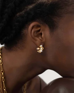 Molten Pearl Twisted Mini Double Hoop Earrings