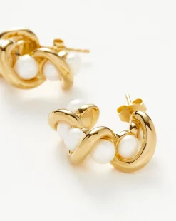 Molten Pearl Twisted Mini Double Hoop Earrings