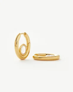 Oval Stone Small Hoop Earrings