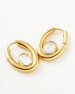 Oval Stone Small Hoop Earrings
